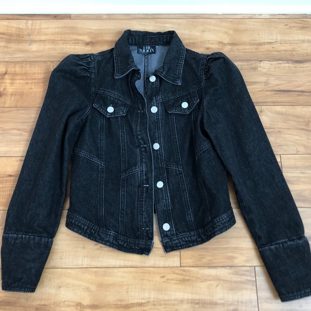 NEW! FOREVER 21 Puff Shoulder Jean Jacket Black - SMALL /Discount Shipping!